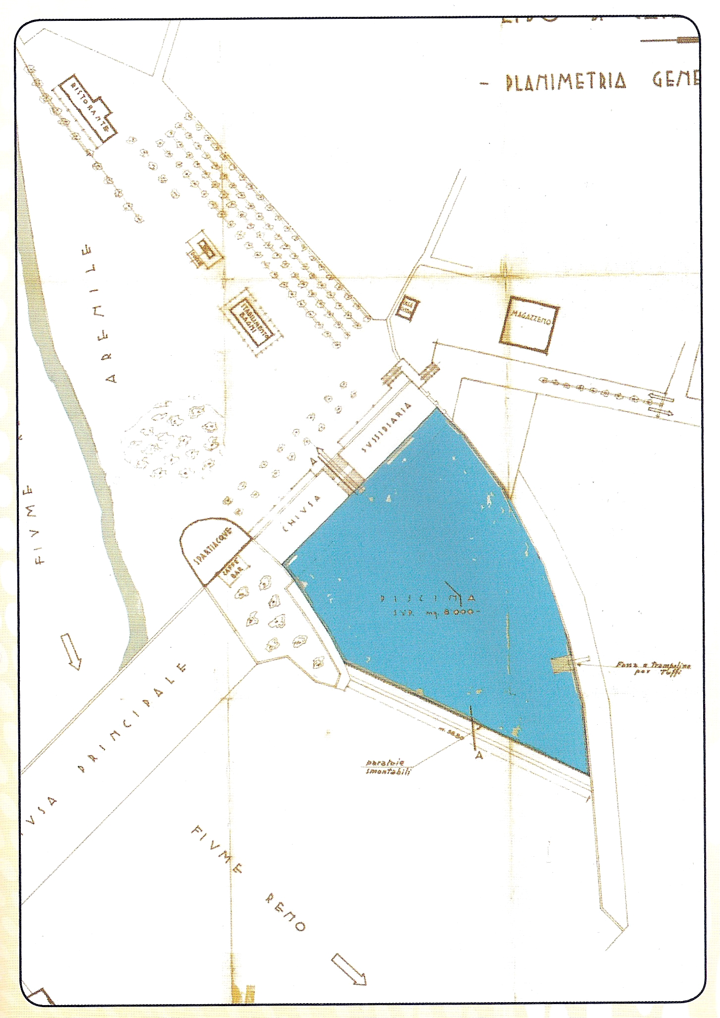 Planimetria di progetto della piscina al Lido di Casalecchio