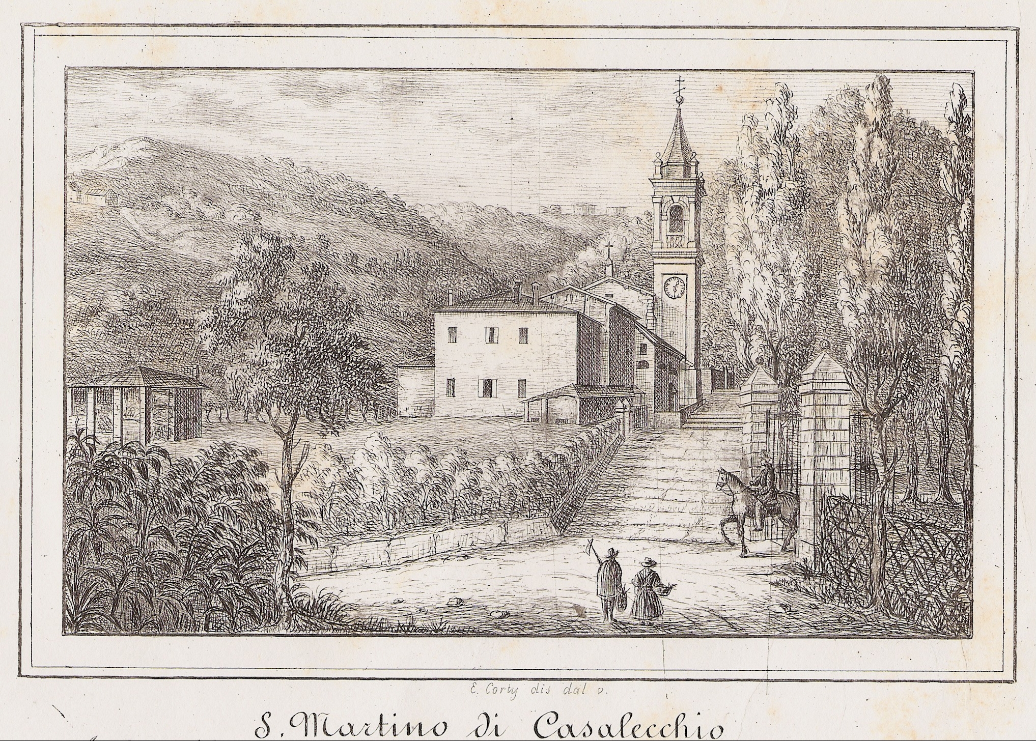 Chiesa di San Martino in una stampa del Corty degli anni '40 del XIX secolo