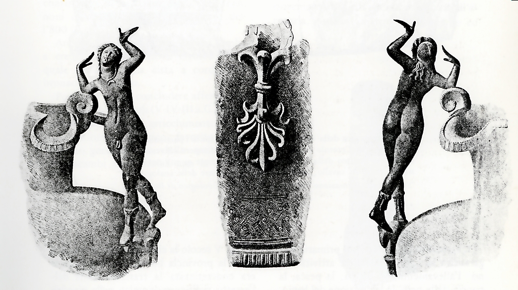 Tomba del guerriero gallico: l'Oinochoe (brocca) con satiro danzante (da "Casalecchio di Reno. Percorsi ed immagini della sua civiltà")