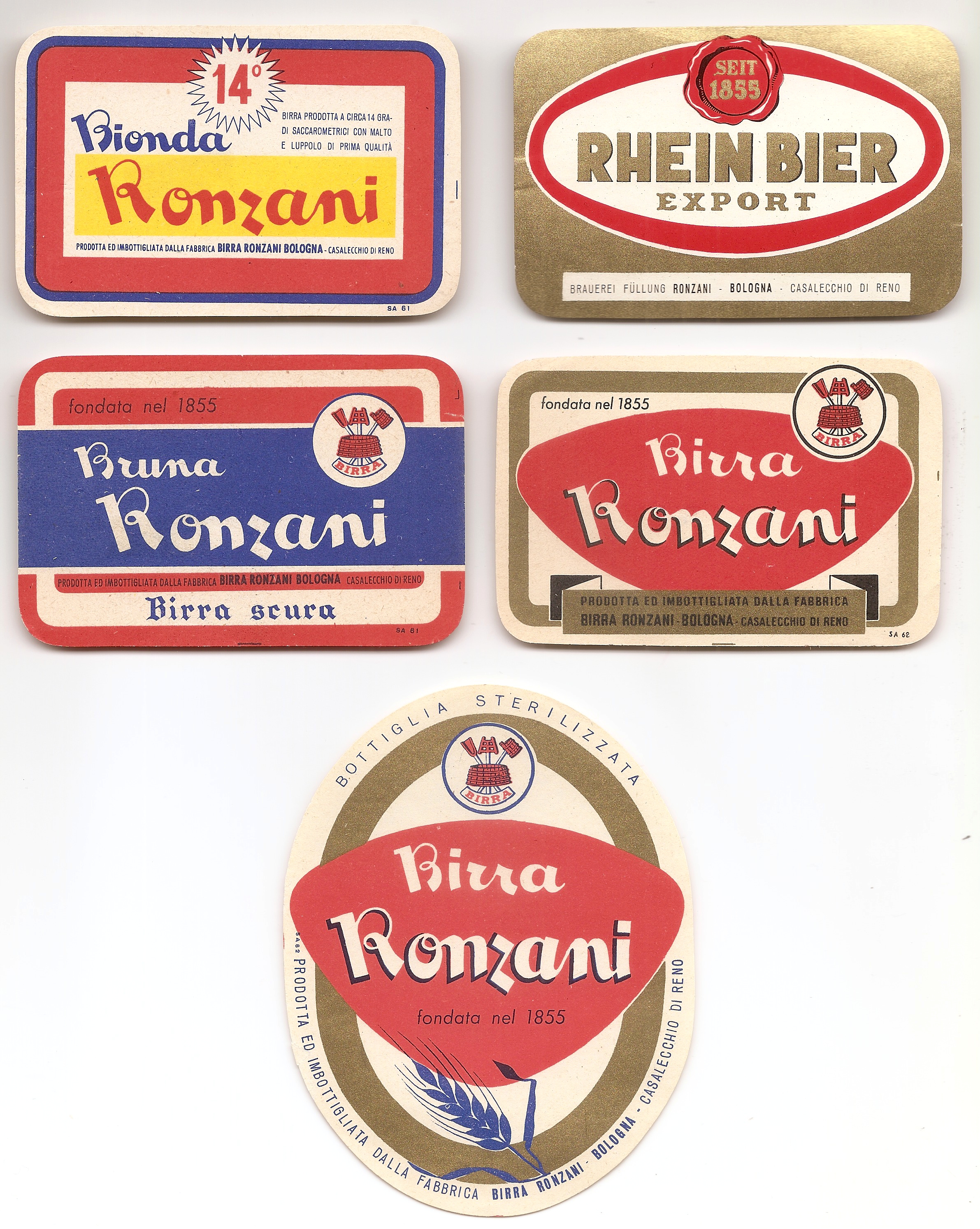 Etichette per le bottiglie della Birra Ronzani (Collezione M. Neri)